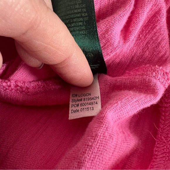 Lauren Ralph Lauren Pink Jersey Pajama Set - Lace Trim LRL Monogram Size - Picture 10 of 12